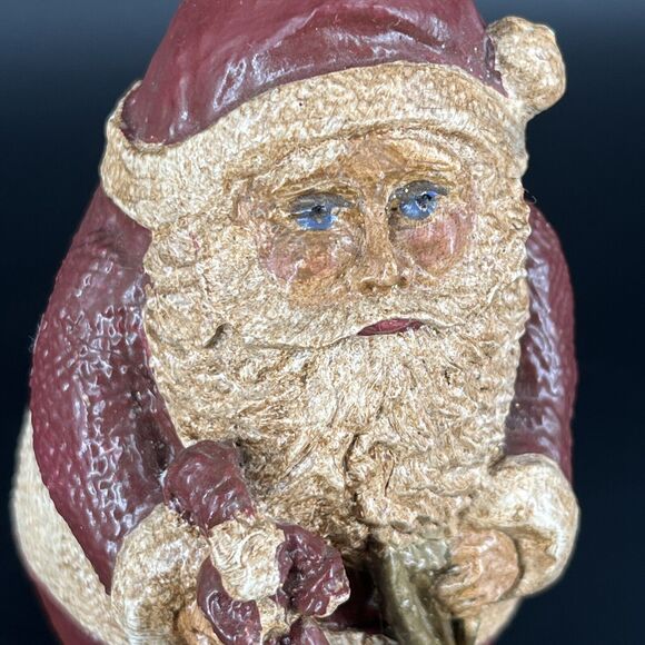 Vintage Folk Art Resin Santa Claus Old World with Trumpet Signed 1989 MF. S7619 - Picture 2 of 14